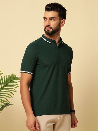 Men Solid Polo Collar Cotton T-shirt