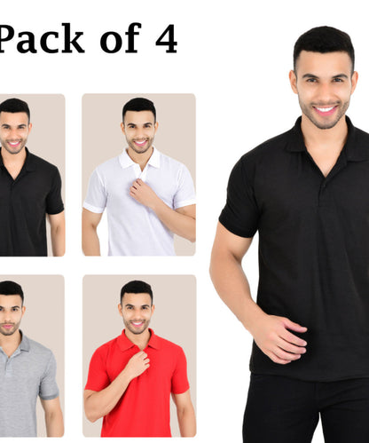 Men Solid Polo Neck Multicolor T-Shirt Pack of 4