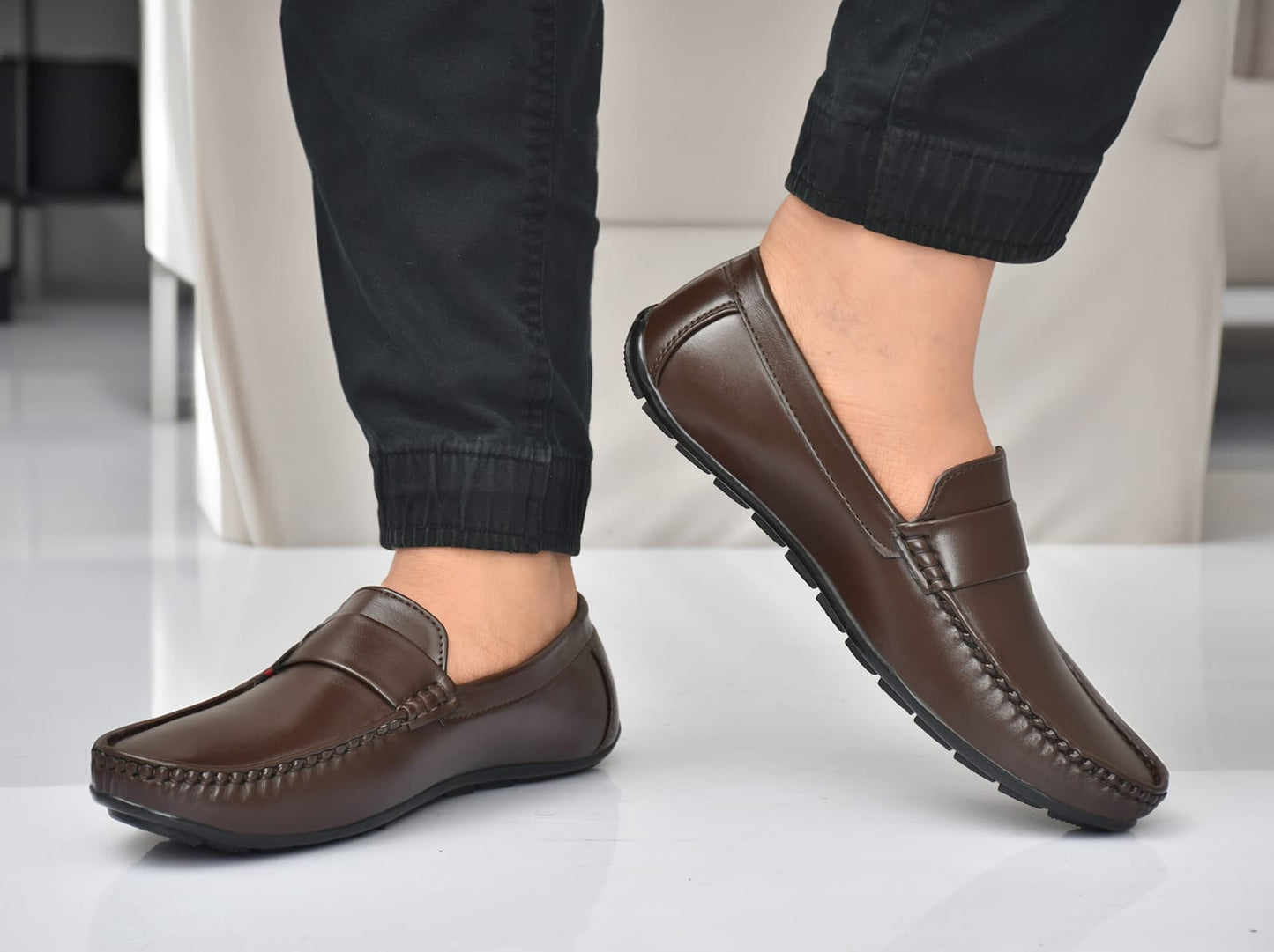 Men's genuine leather slip-on loafer shoes from Drpshippr, featuring a sleek design and comfortable fit.