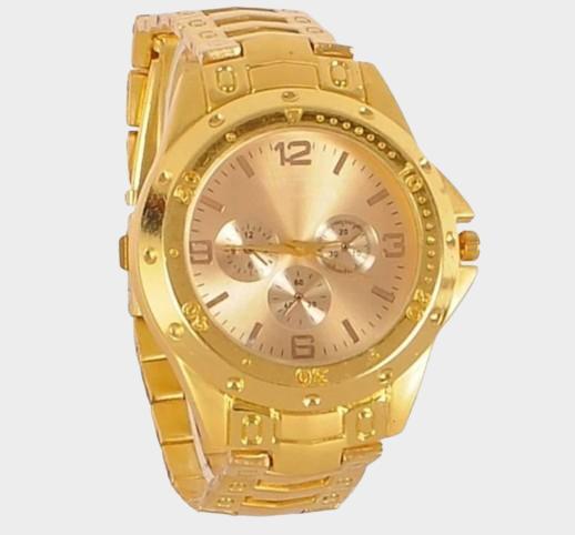 Men's golden stainless steel watch from Drpshippr's men's collection, featuring a sleek design and metal band.
