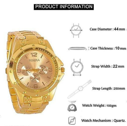 Men's golden stainless steel watch from Drpshippr's men's collection, featuring a sleek design and metal band.