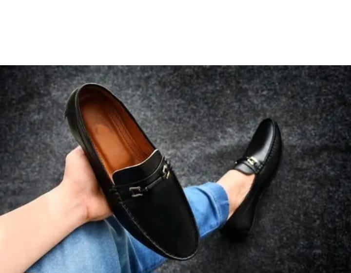 Men's Hugh-01 black faux leather driving penny loafers and boat shoes from Drpshippr, showcasing sleek slip-on design and classic style.