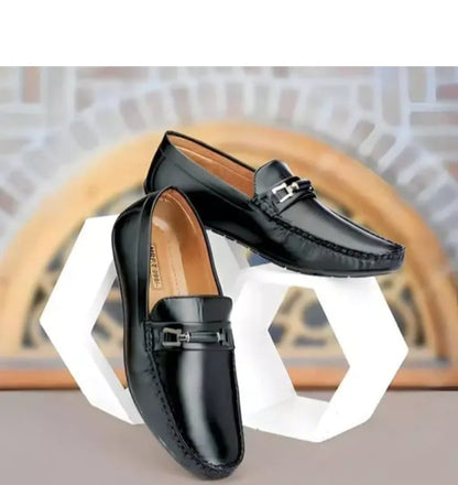 Men's Hugh-01 Black Faux Leather Driving Penny Loafers Boat Shoes