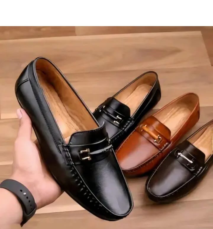 Men's black faux leather driving penny loafers and boat shoes from Drpshippr's Hugh-01 collection, showing classic slip-on design.
