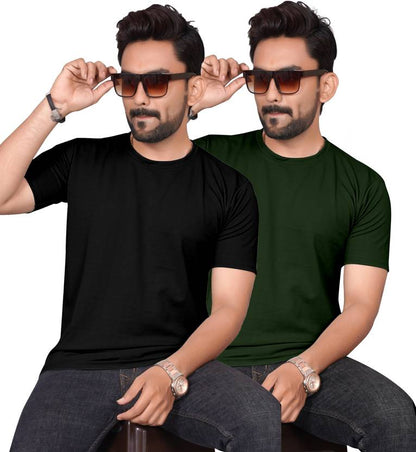 Pair of men's plain round neck half sleeve T-shirts from Drpshippr, in a pack of two, showcasing casual everyday style.