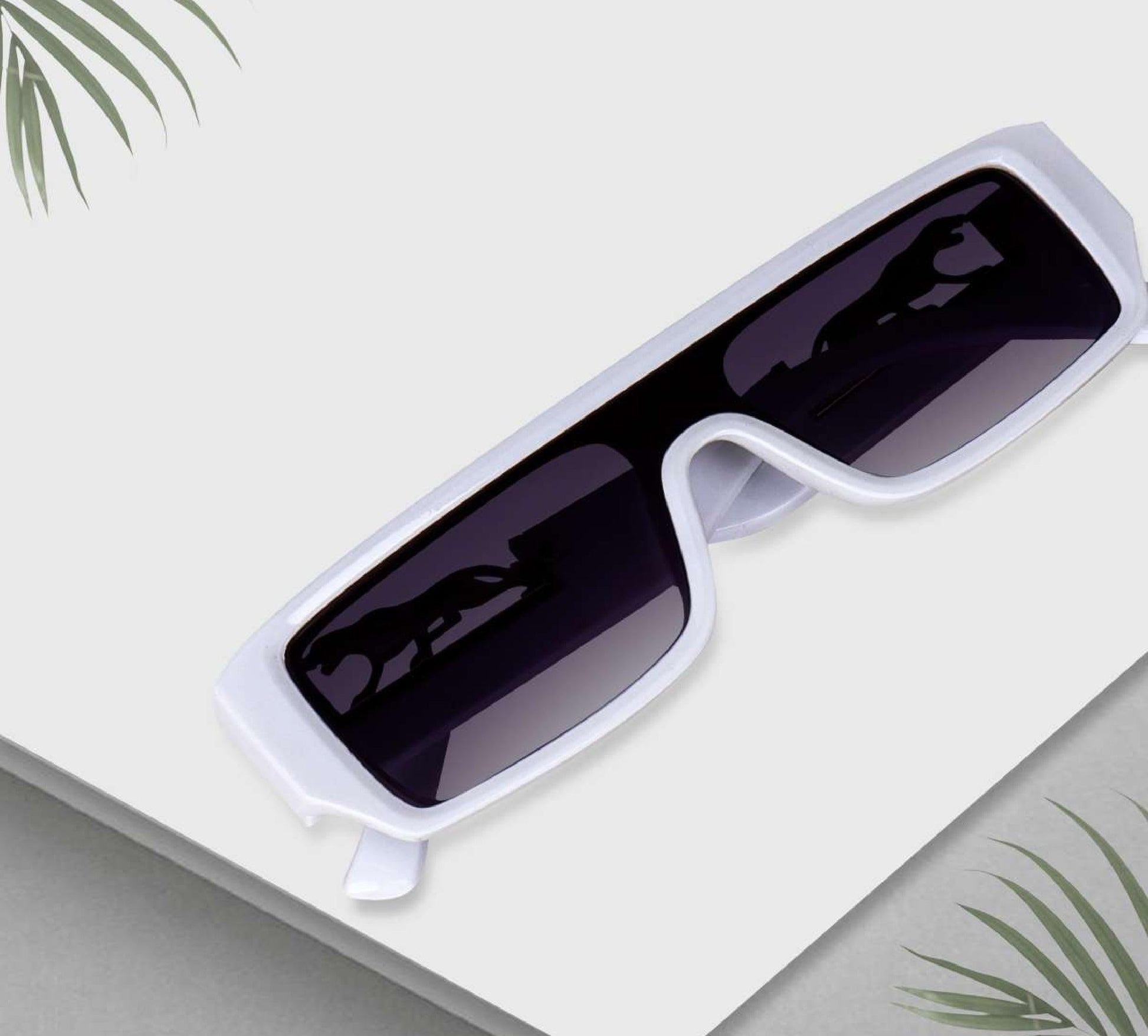 Men's white sunglasses from Drpshippr Men's Collection, featuring sleek frame and tinted lenses, front view.
