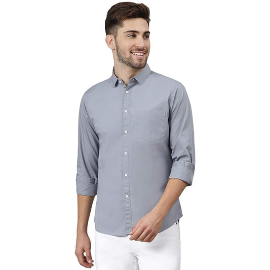 Black Mens Slim fit Solid Casual Cotton Shirt