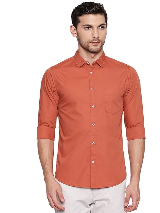 Grey Mens Slim fit Solid Casual Cotton Shirt