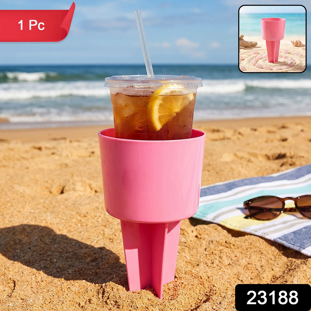 Beach Beverage Sand Cup Holder With Ground Stake For Outdoor Beverage Use (1 Pc)