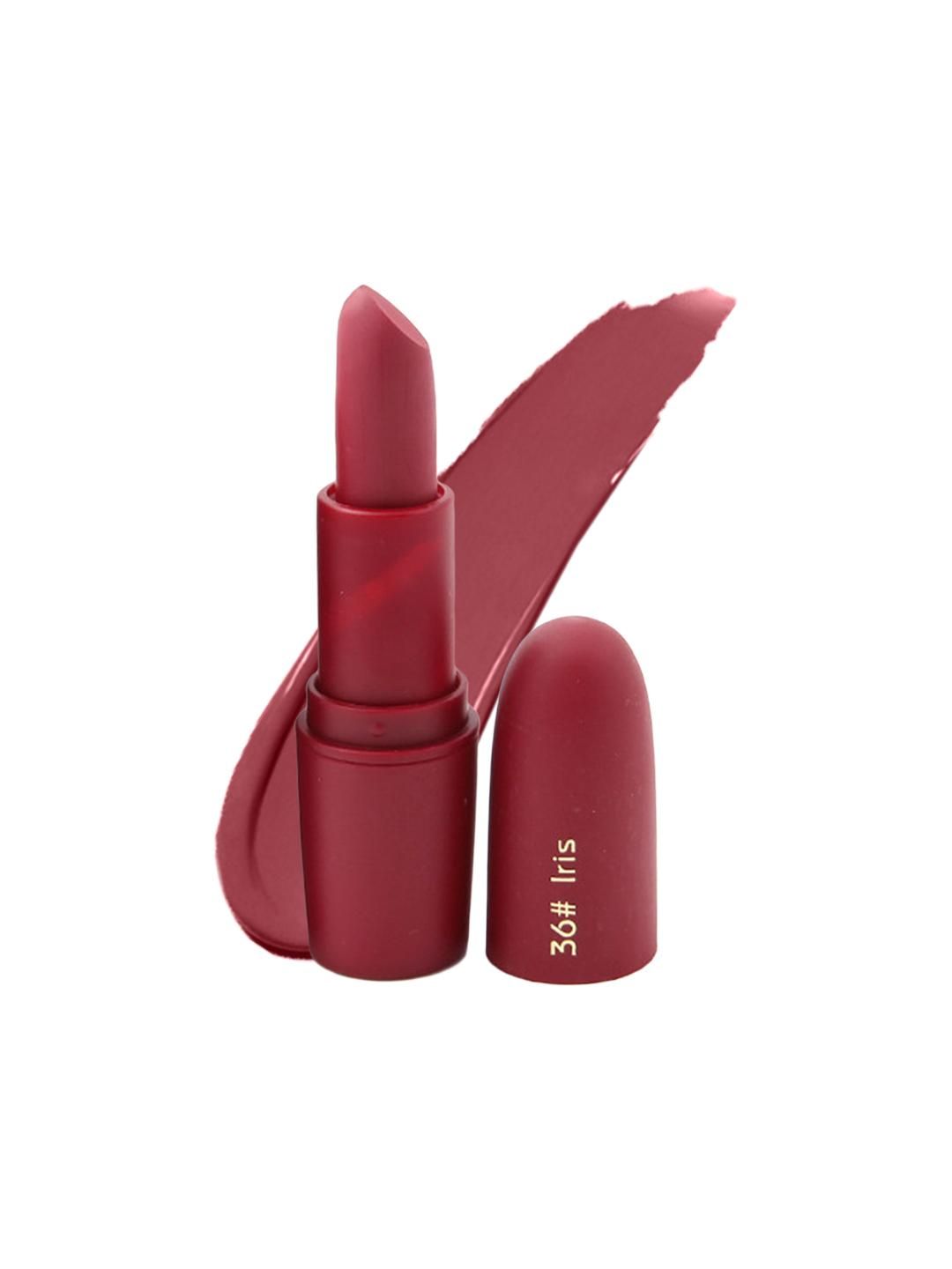 Miss Rose matte finish bullet lipstick in shade LRIS 7301-026B 36, with a sleek lipstick tube and vibrant color.