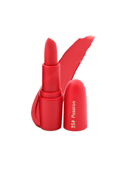 Miss Rose matte finish bullet lipstick in shade Passion 7301-026B, vibrant pink lipstick for bold lip looks.