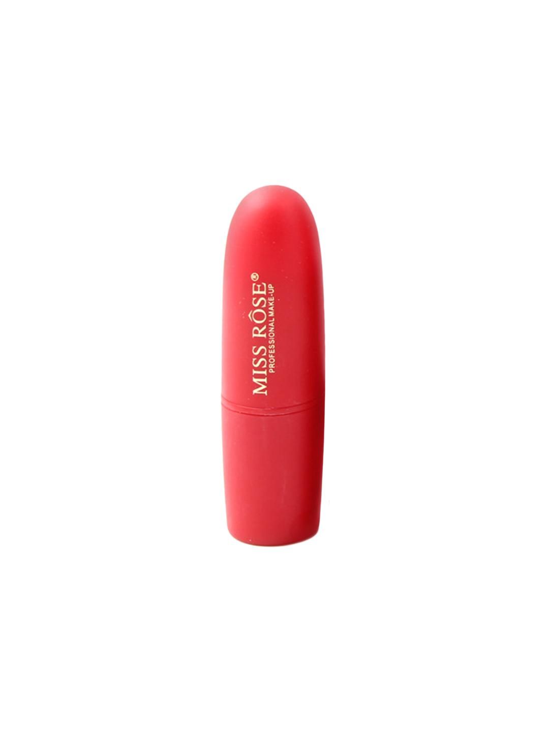 Miss Rose matte bullet lipstick in Passion shade, vibrant pink color, shown in a sleek black tube.