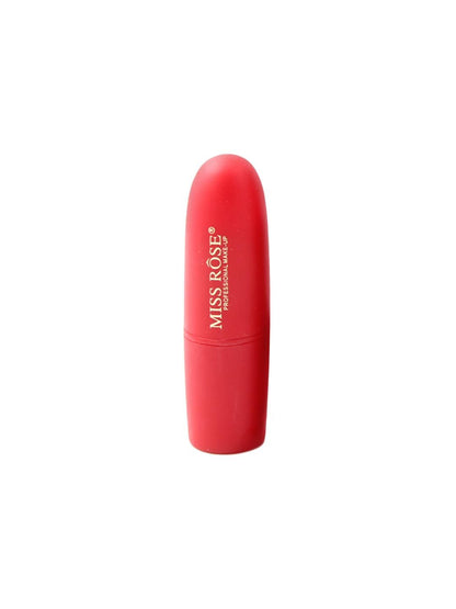 Miss Rose matte bullet lipstick in Passion shade, vibrant pink color, shown in a sleek black tube.