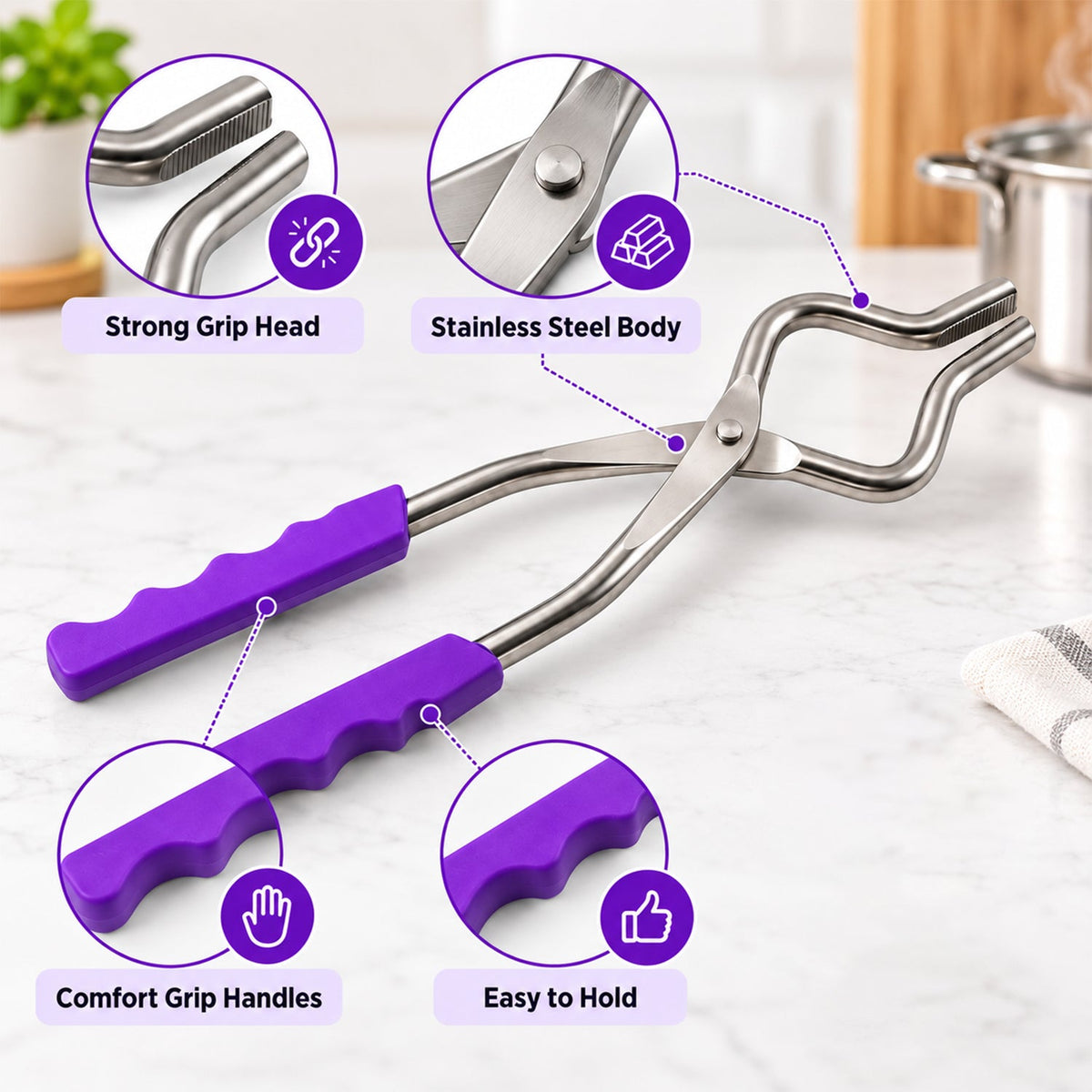 Wukusy stainless steel Sansi pakkad with plastic grip, 26 cm kitchen tool for cooking and serving tasks.