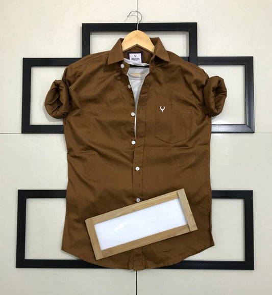 Seasons Men Brown Normal Fit Full Sleeves Shirt