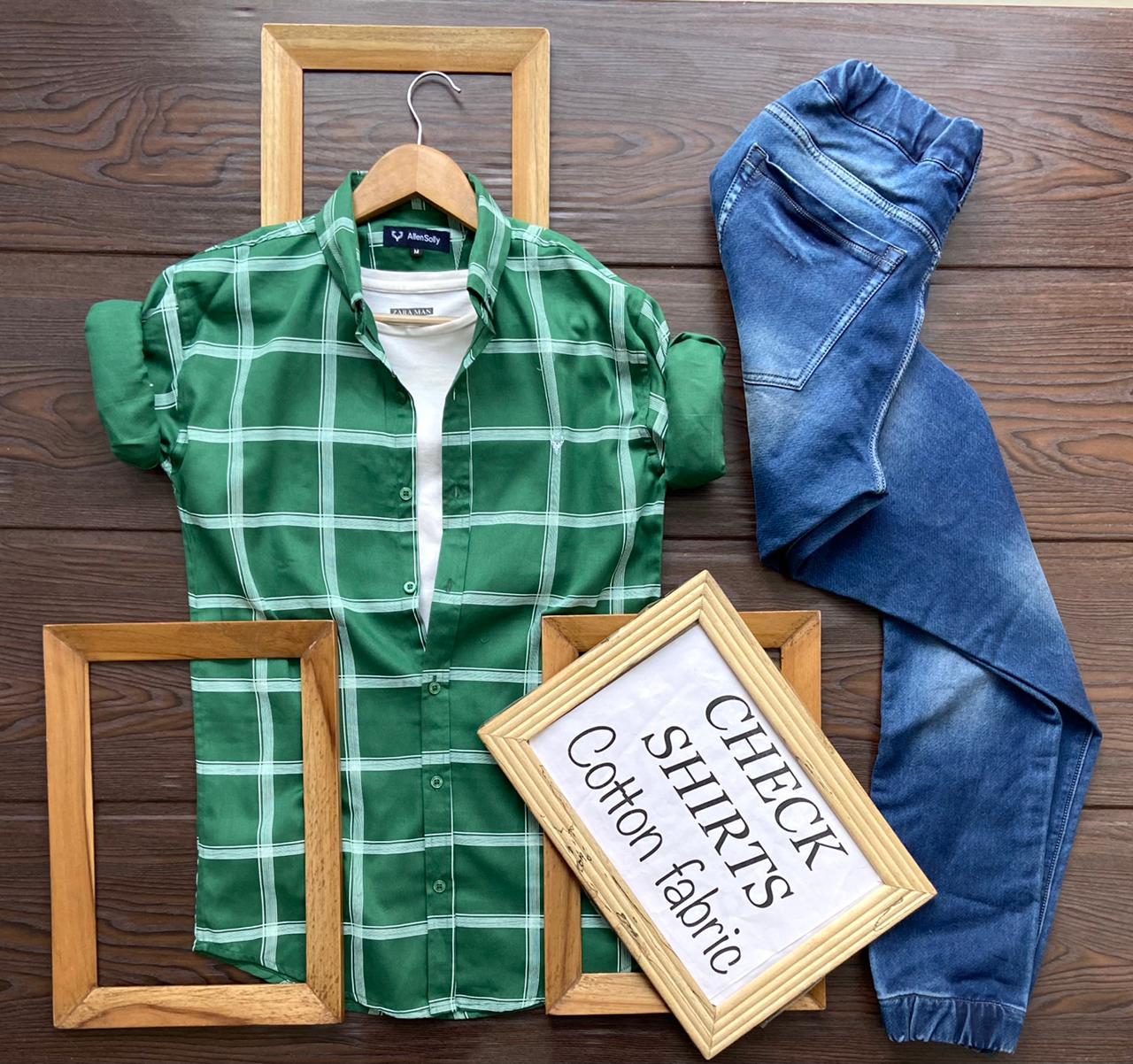 Green full-sleeves men's shirt from Seasons, stylish and trendy, featuring a classic fit and button-down design.