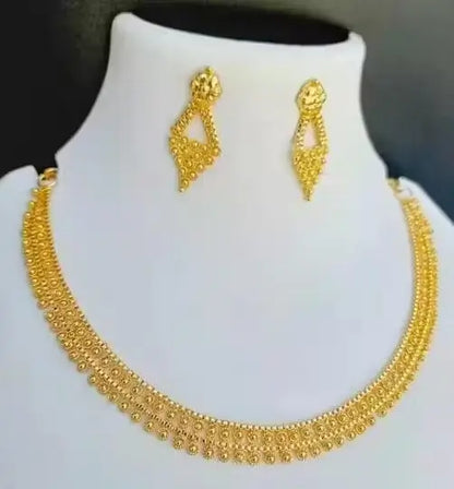 Necklace Set for Women | Gold-Plated Copper Choker with Matching Earrings, Adjustable.