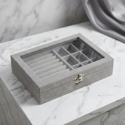 Premium Velvet Jewellery Organizer Box With Transparent Lid