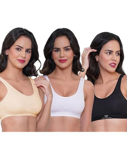 MUMTAJ Combo 3 Women's Air Bra, Sports Bra, Stretchable Non-Padded and Non-Wired Seamless Bra, Free Size (Fits Best - Size 28 to 38) Sexy Look
