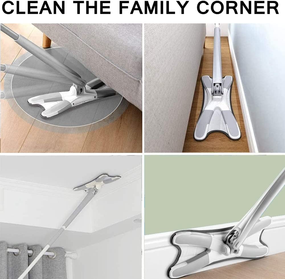 Wukusy 4874 X Shape microfiber flat mop with 360° flexible head, wet and dry cleaning, includes super-absorbent microfiber pads.