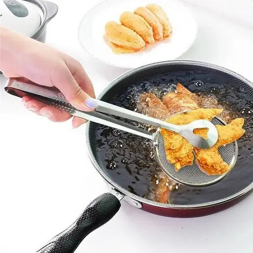 2-in-1 Stainless Steel Fry Tool Filter Spoon Strainer with Clip - Oil Frying BBQ Filter Mesh Strainer