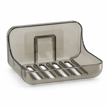 Wukusy Apex wall-mounted soap holder with drain and adhesive for bathroom, showing durable plastic soap dish attached to tiled wall