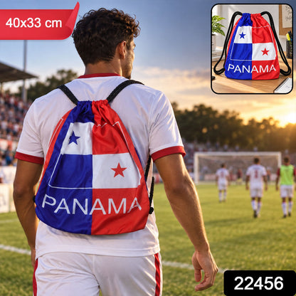 Wukusy printed drawstring backpack with braided cords, 40x33 cm, suitable for sports and gym activities, showing the front view.