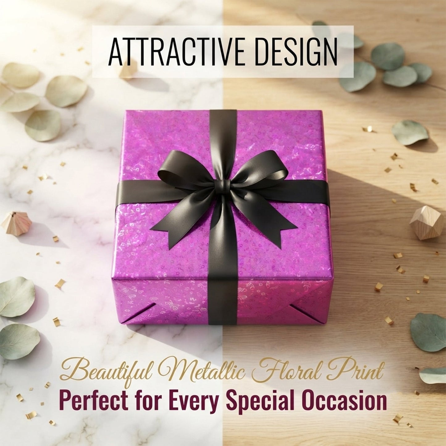 Metallic Floral Gift Wrapping Paper Sheet For Birthday And Festive Gifts (20 Pc Set)