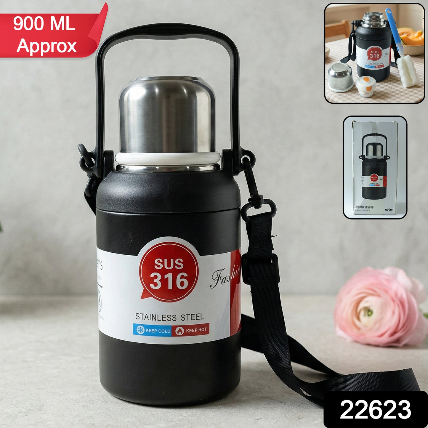 Premium Vacuum Insulated Stainless Steel Bottle Cup With Handle (900ml Approx)
