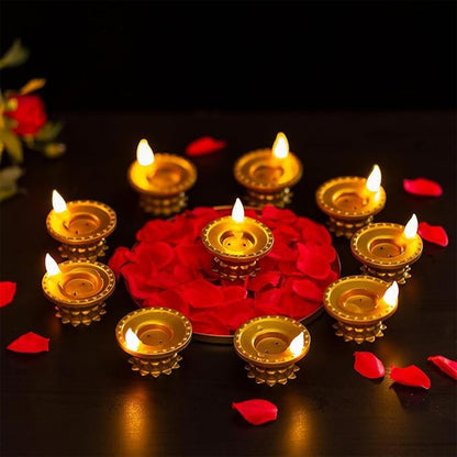Water Sensor Led Diyas For Diwali Pooja And Festive Home Decor (12 Pc Set)