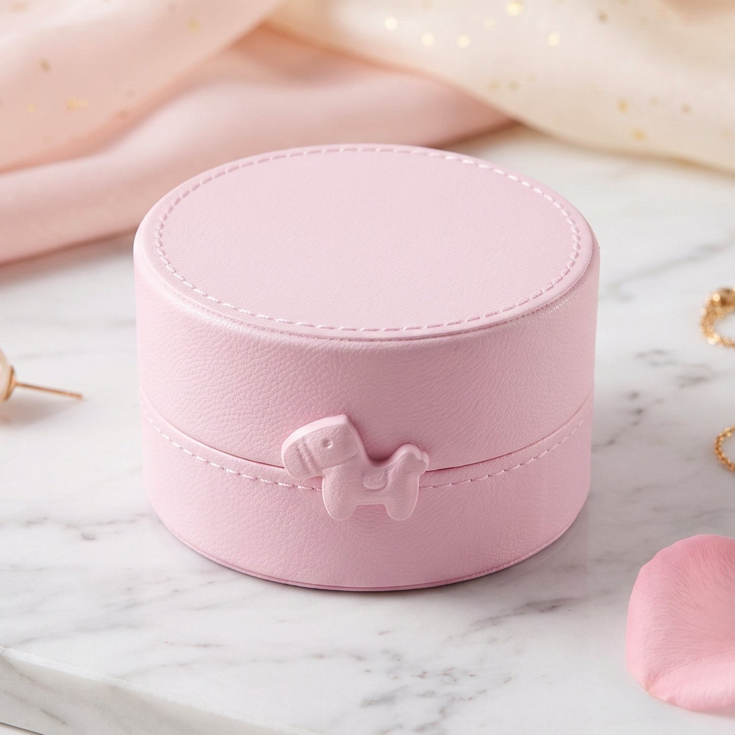 Small Round Storage Box Portable Jewellery Organizer Case With Snap (1 Pc)