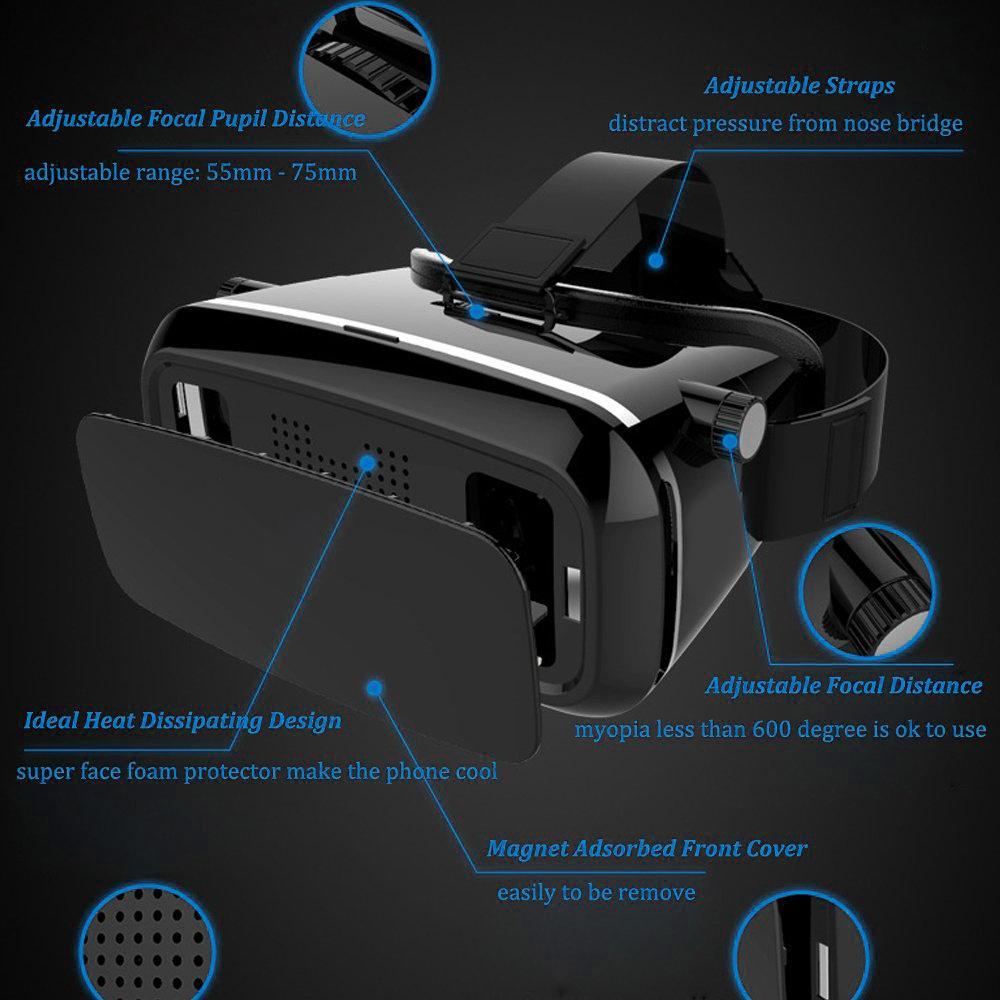 Wukusy 1447 VR Pro virtual reality 3D glasses headset showing a sleek black design with adjustable straps and lenses