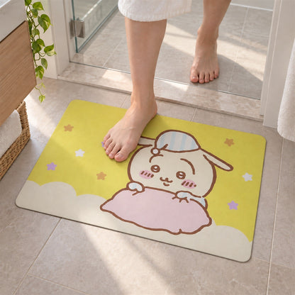 Wukusy absorbent bathroom mat with cute cartoon bunny print, quick-drying fabric, 60x40 cm, ideal for cozy bathroom decor