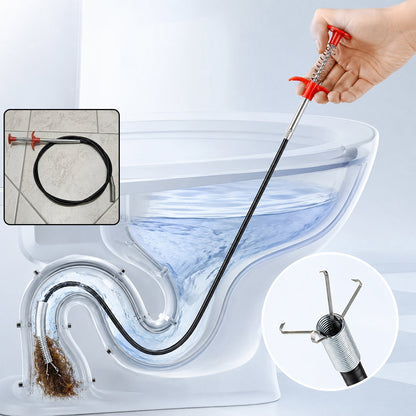 Wukusy premium spring drain dredging tool, 63-inch sink cleaner claw grabber for removing debris from drains.