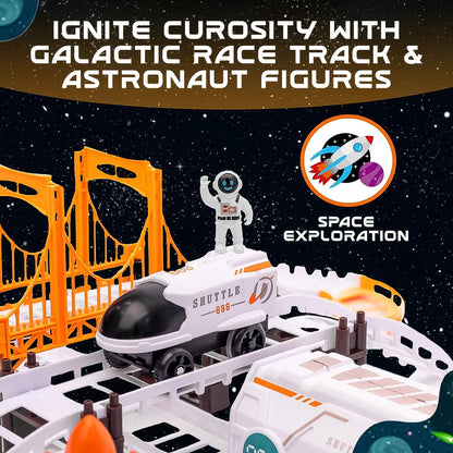 Wukusy Outer Space Race Track Set for kids toys featuring colorful space-themed race cars and a detailed track layout.