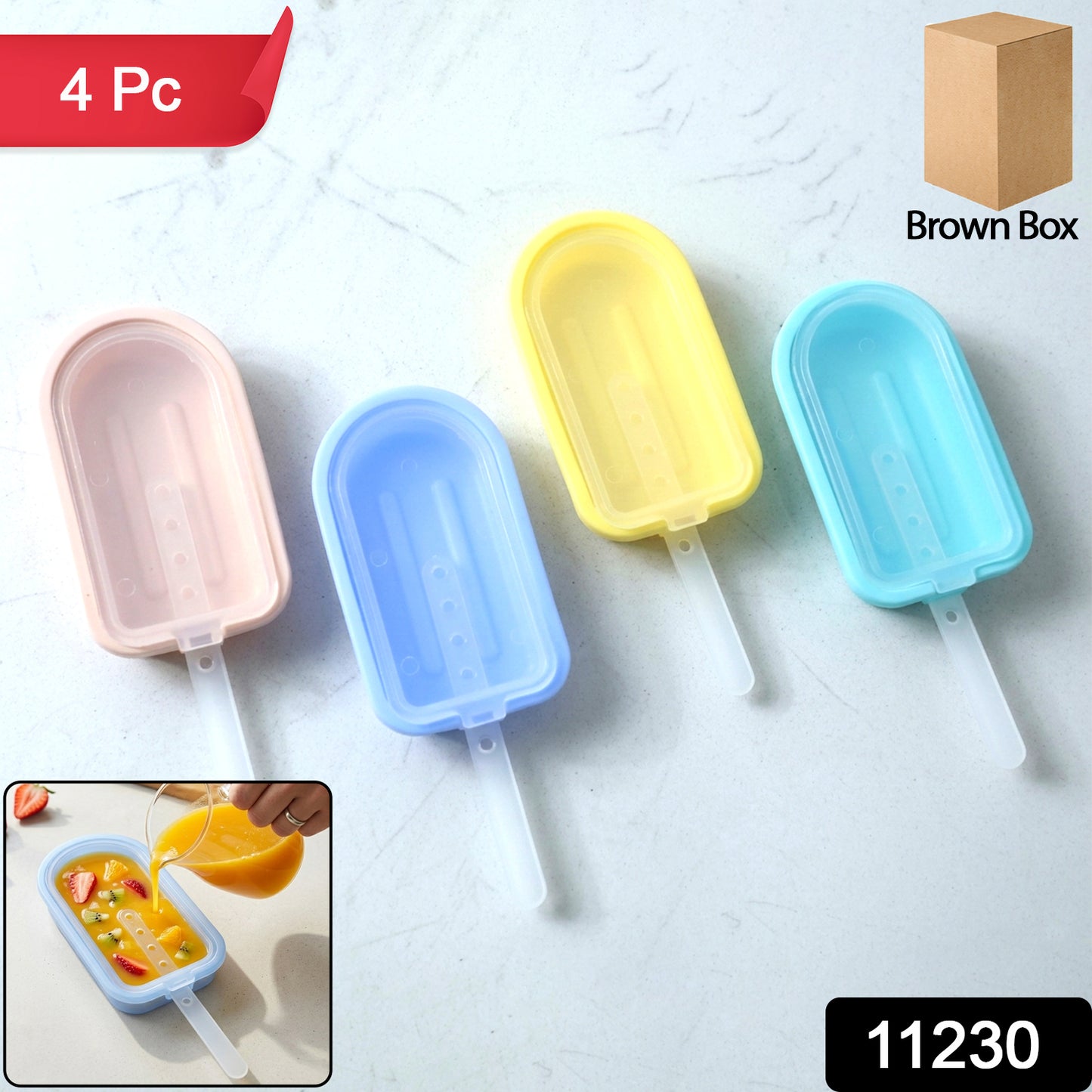 Premium Silicone Ice Cream Popsicle Mold Set 4 Pc