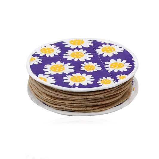 Round hygienic rotichapati print design cover by Wukusy, featuring a colorful kitchen accessory with intricate pattern details.