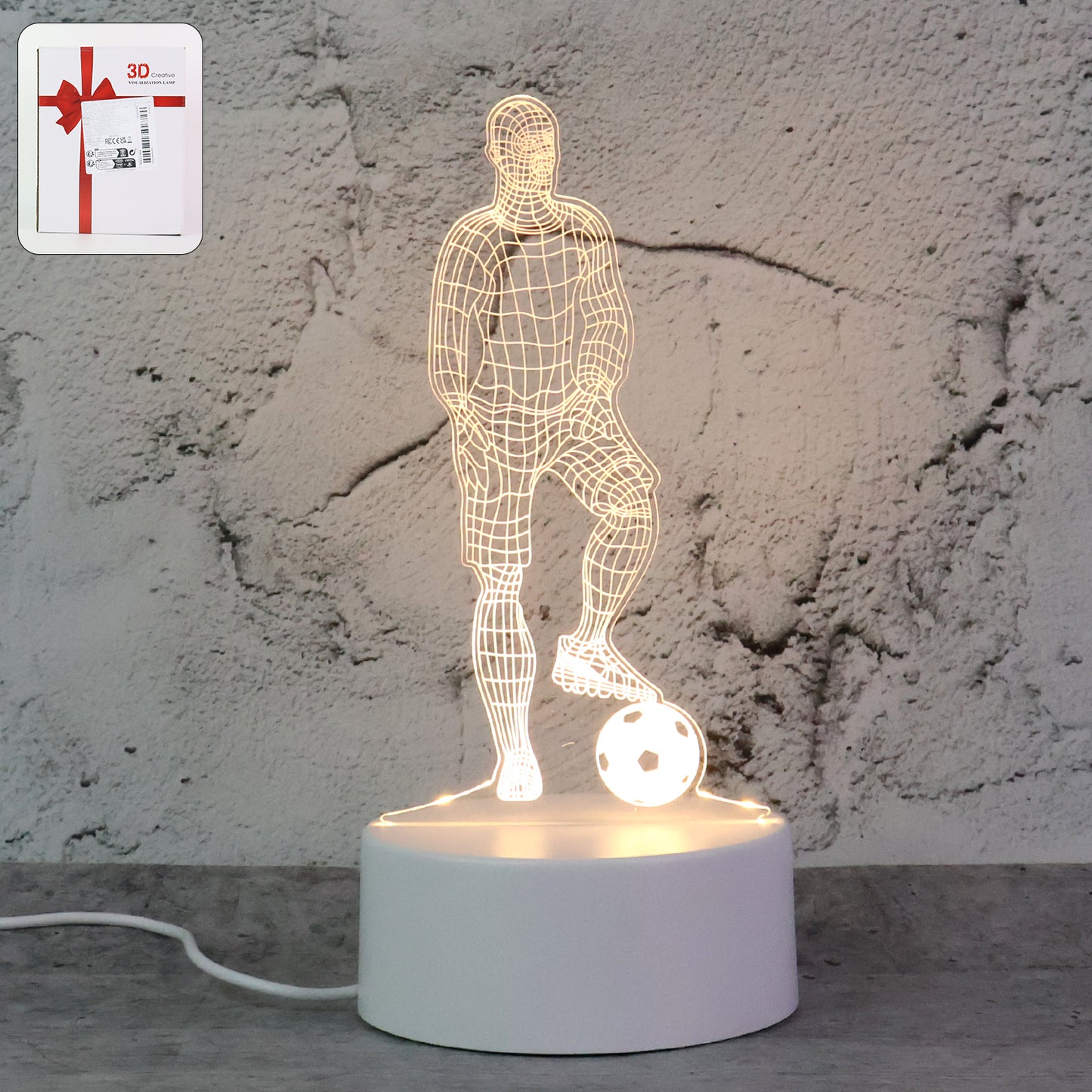 3d Illusion Led Night Lamp With Football Player Design