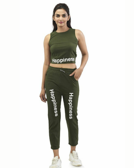 Trendy women's green 3-piece track suit from Drpshippr, featuring a jacket, pants, and top in a coordinated athletic set