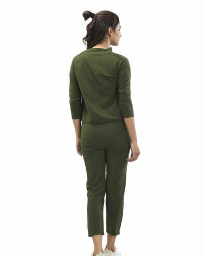 Women's green track suit 3-piece set from Drpshippr, featuring a stylish athletic jacket, pants, and matching top.