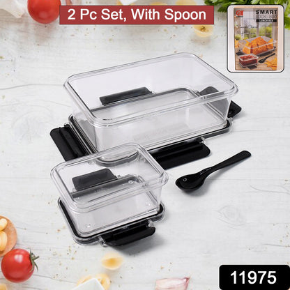 Wukusy plastic kitchen storage containers with air seal lock lids, 800 ml and 250 ml sizes, includes a spoon for convenient use