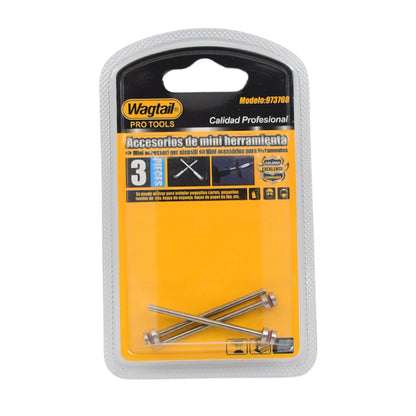 Set of three Wukusy cut-off wheel screw mandrel shank holders with cutting discs for hardware grinding and cutting tasks.