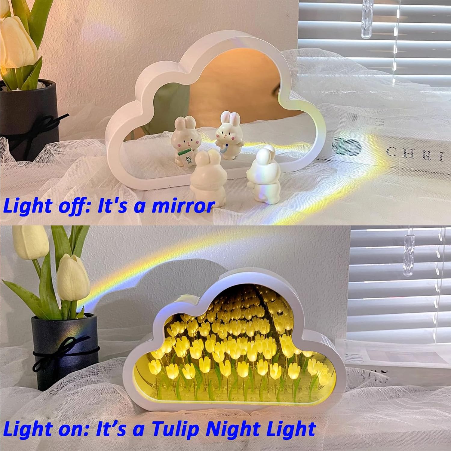 Cloud-shaped night light with mirror and tulip design, perfect for home decor and table lighting by Drpshippr.