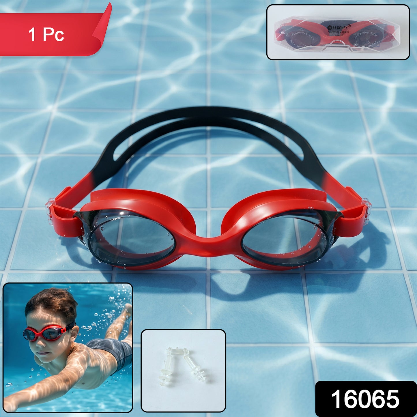 Premium Swimming Goggles With Adjustable Strap (1 Pc)
