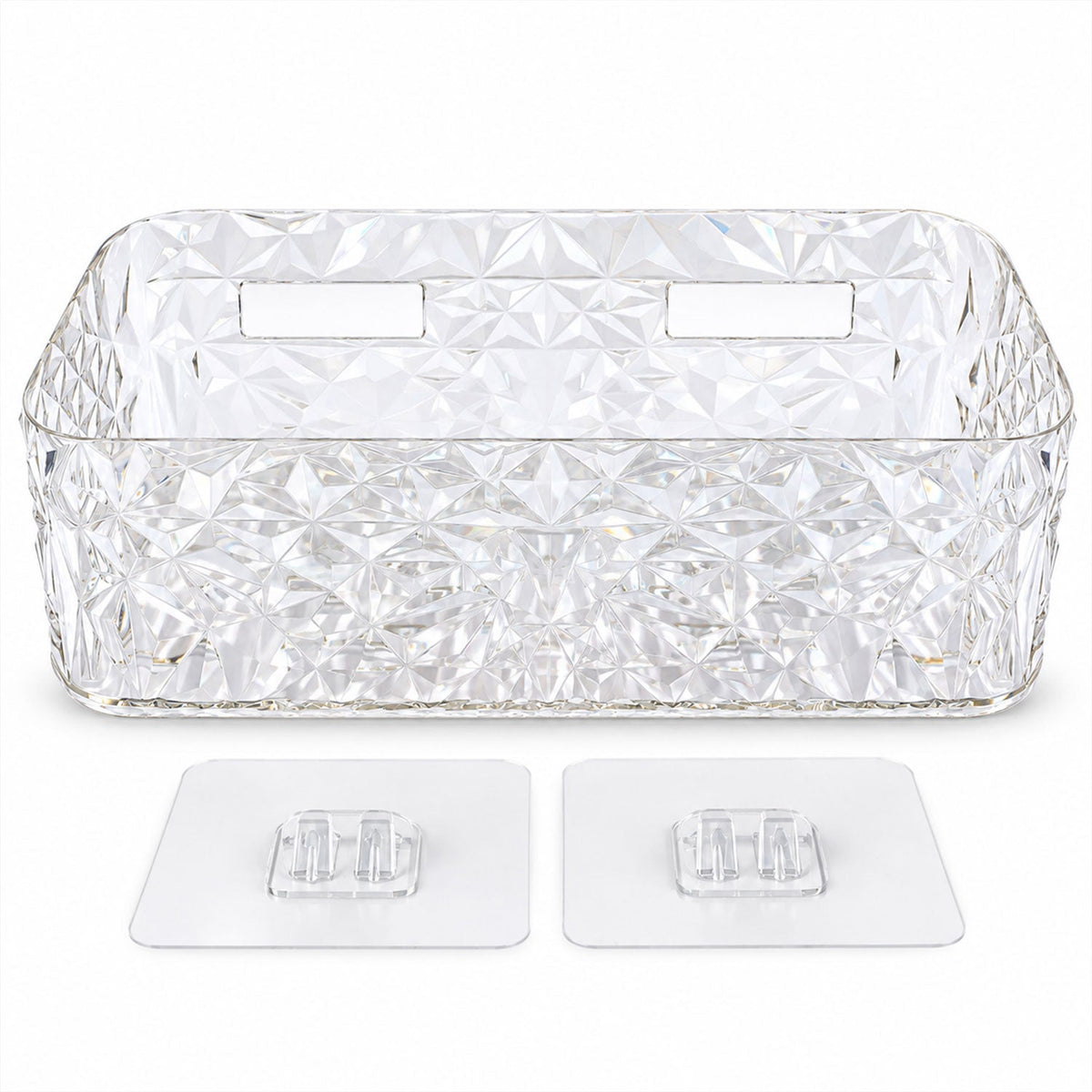 Wukusy diamond design bathroom wall rack for toiletries and cosmetics, mounted on tiled bathroom wall with bottles and accessories