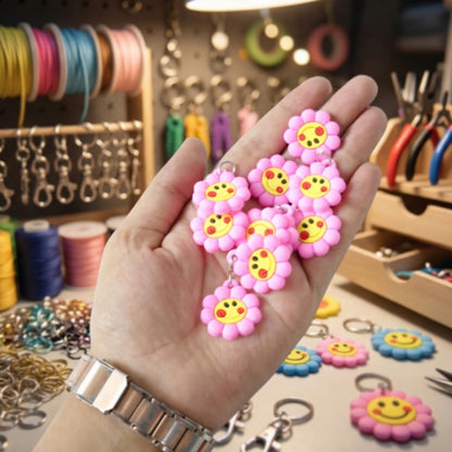 Cute Smiley Flower Shape Bag Charm Keychain Set (10 Pc)