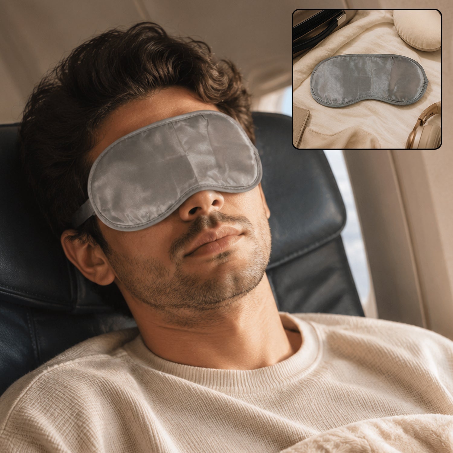 Soft Satin Sleeping Eye Mask With Elastic Strap For Travel And Relaxation (1 Pc)
