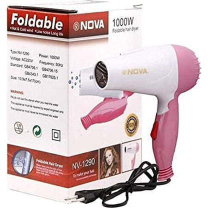 Drpshippr Nova NV-1290 foldable 1000W hair dryer with dual speed control, colorful design, ideal for women’s professional styling