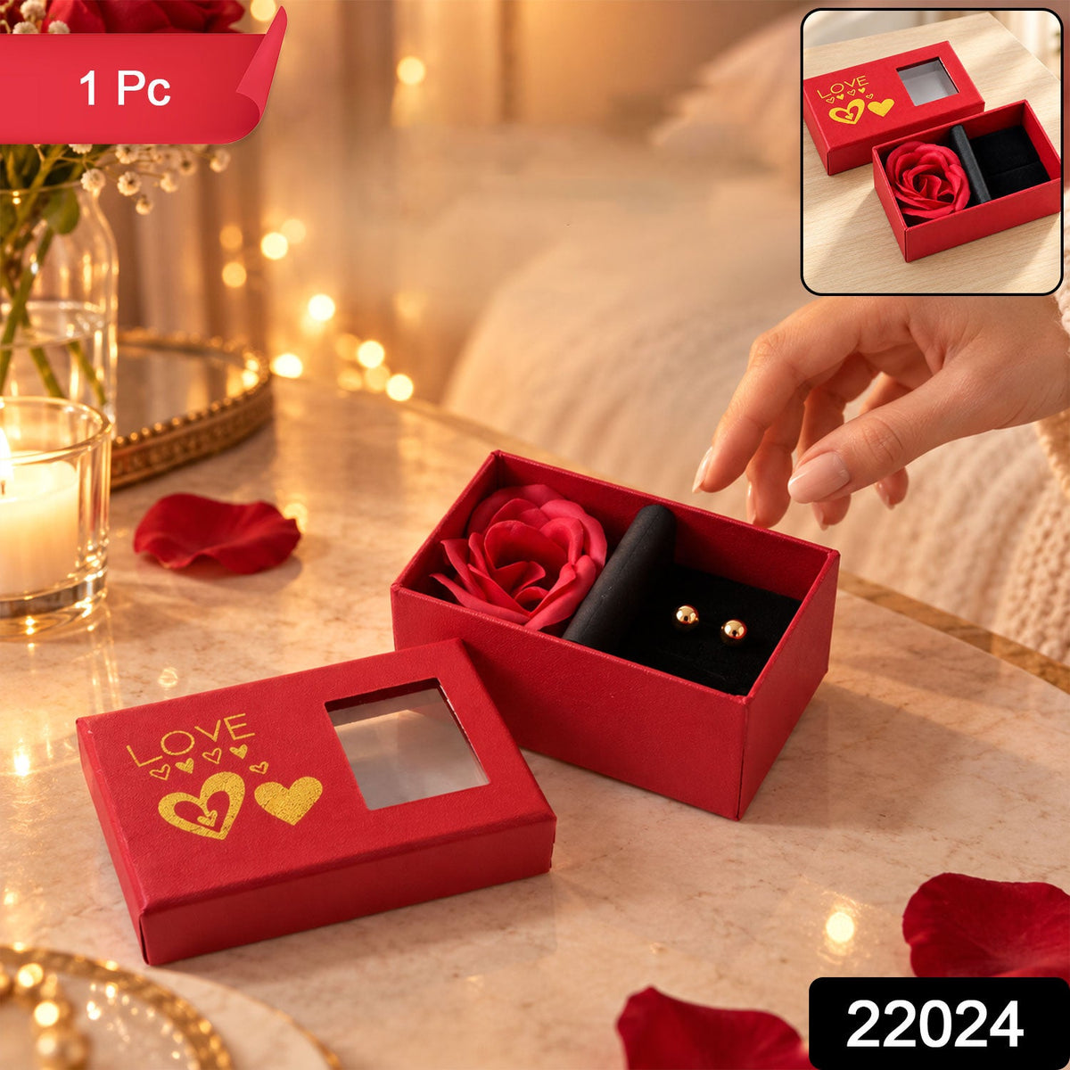 Wukusy rose flower ring in a jewelry gift box with display window, showcasing the elegant ring design and packaging.