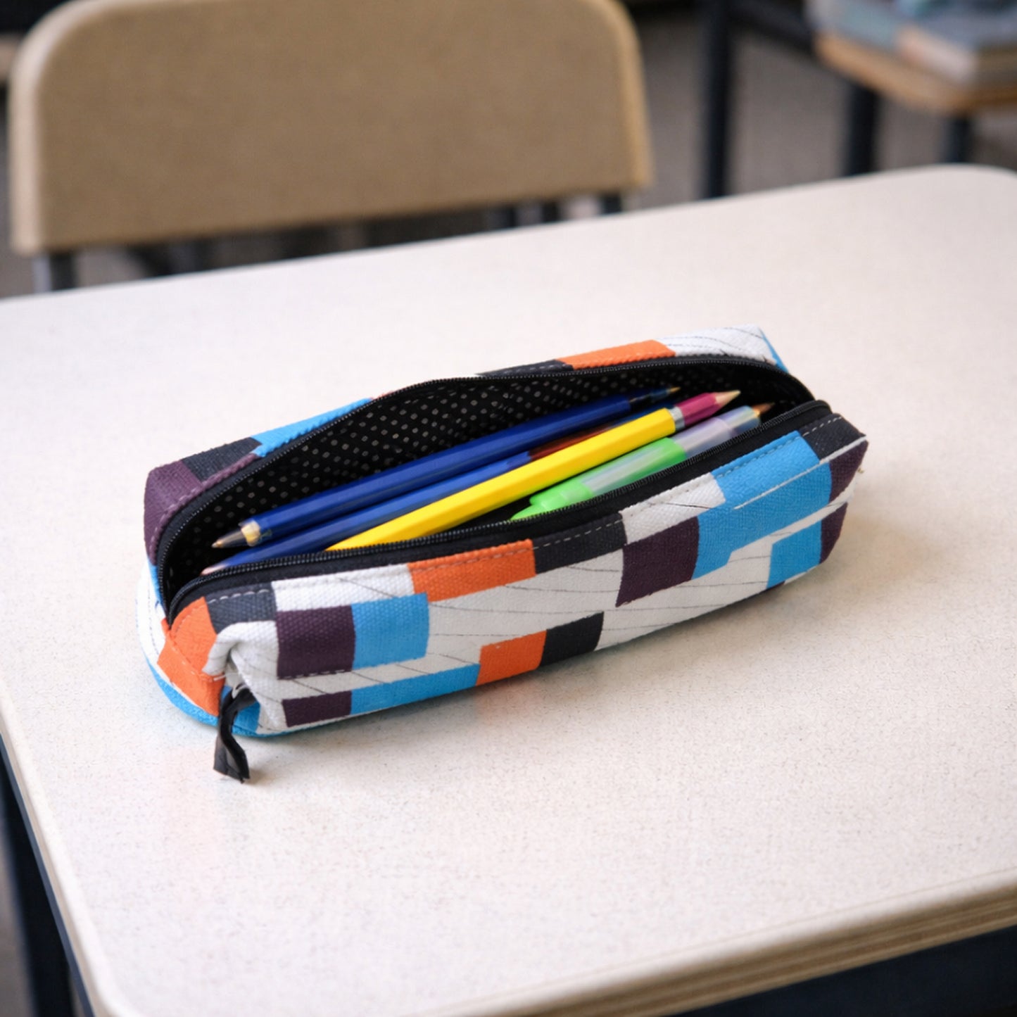Multipurpose Printed Zipper Pencil Pouch Organizer For Students (1 Pc)